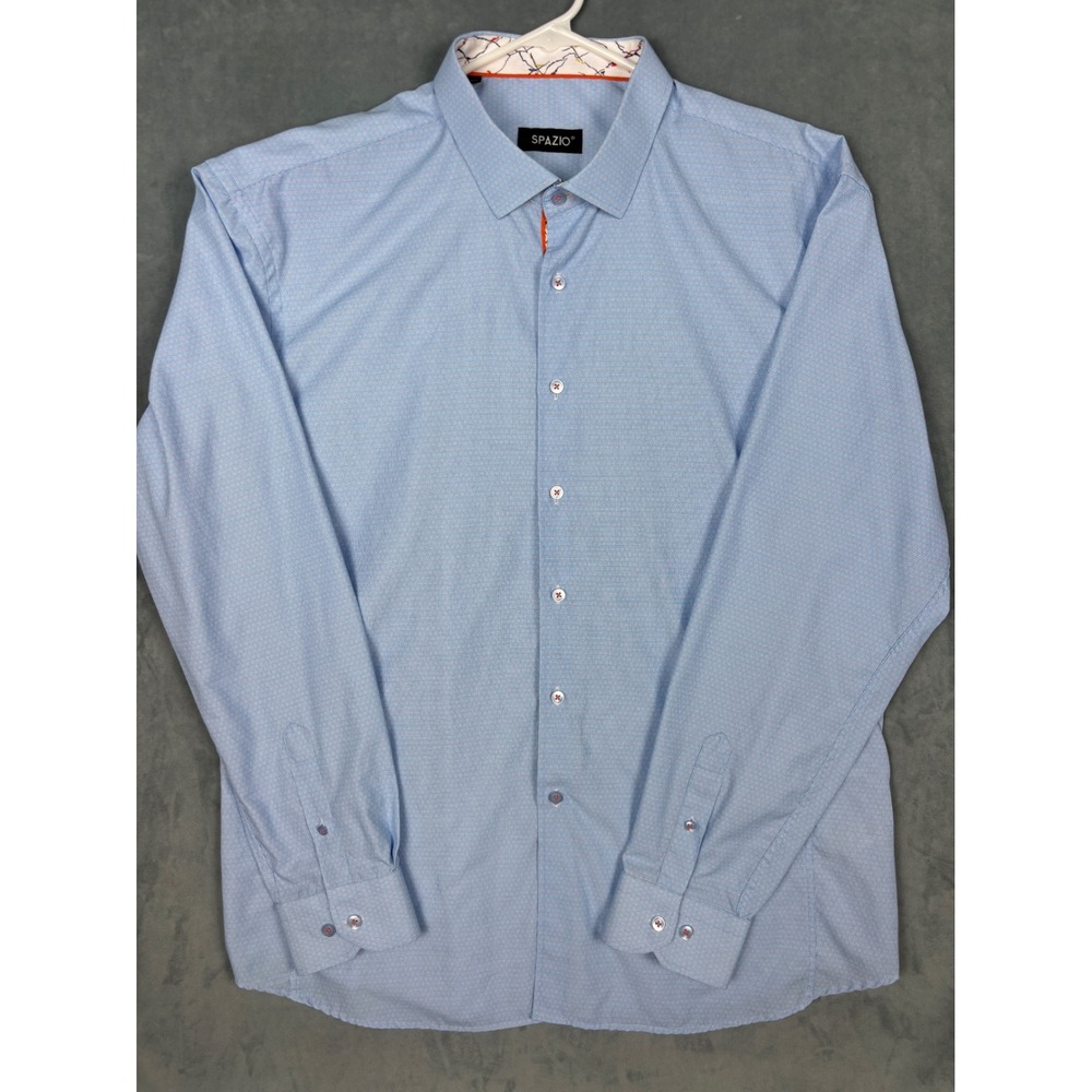 Spazio Mens XXL Blue Geometric Print Button Down Shirt 100% Cotton